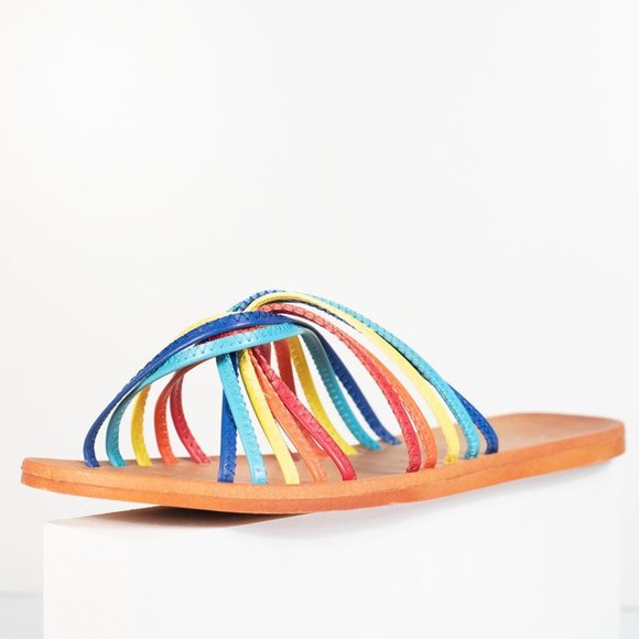 NEW Rainbow Criss-Cross Slide Flat Sandal Open Toe - Picture 2 of 6